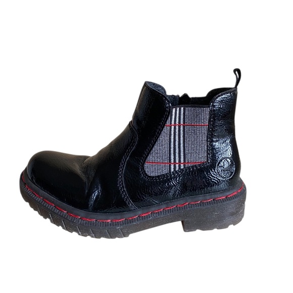 Rieker Shoes - Rieker Chelsea Boots Woman 36 Patent Black Plaid Comfort Classic